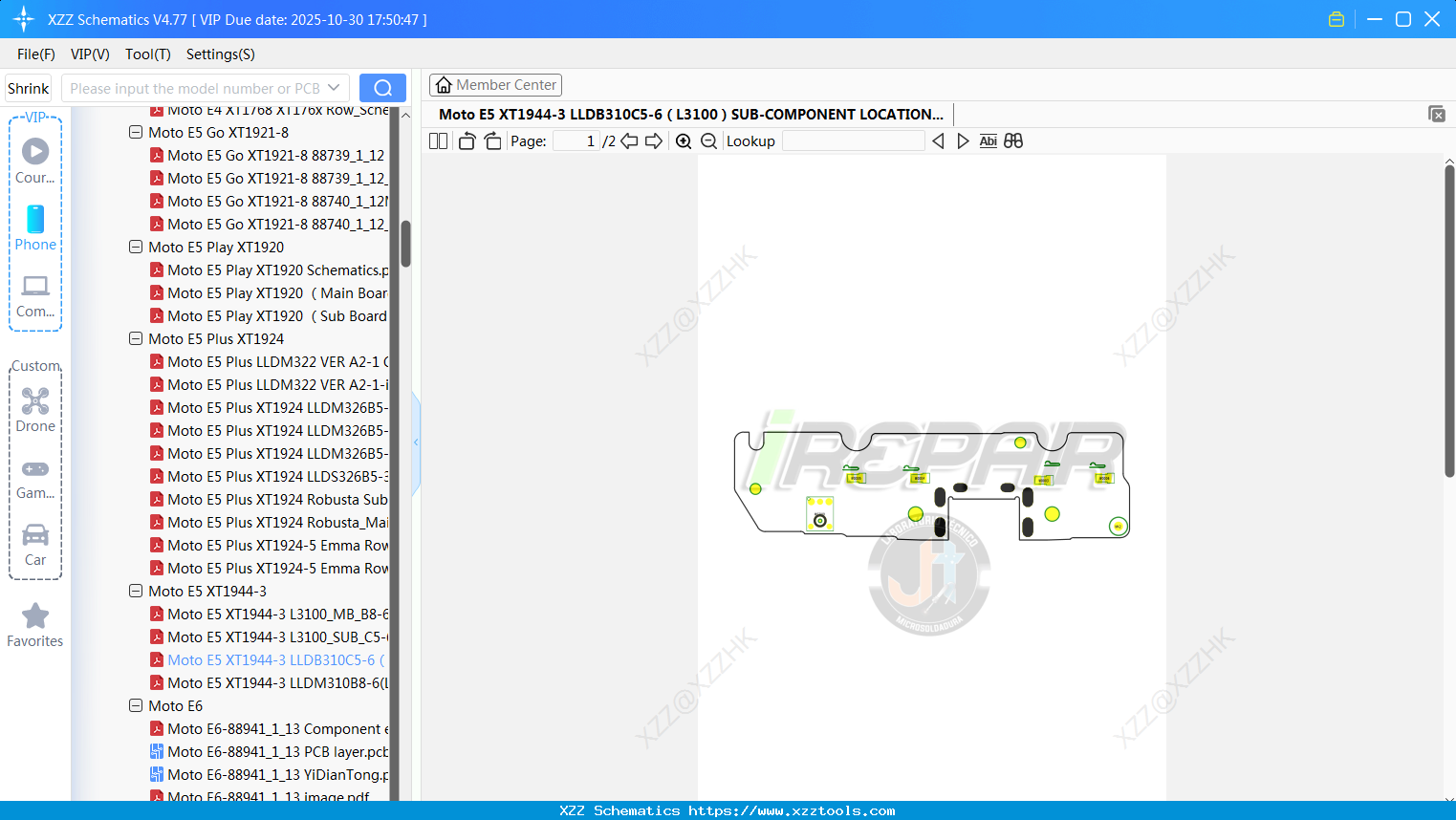 Motorola Moto E5 XT1944-3 LLDB310C5-6гиL3100гйSUB-COMPONENT LOCATION